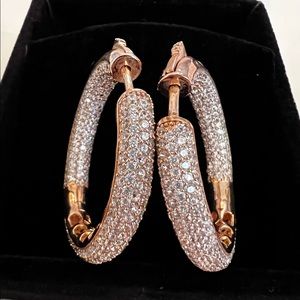 Rose gold color hoop earrings with in and out CZ